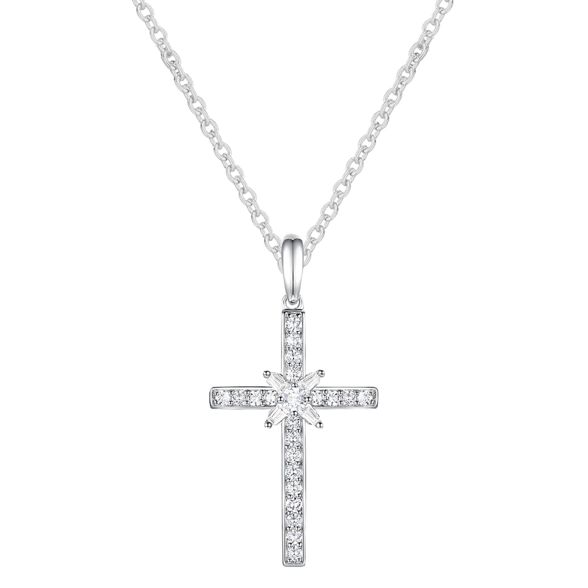 Sterling Silver 1/4 ct tw Diamond Cross Pendant with 18" Chain (I-I2)