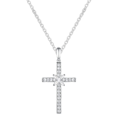 Sterling Silver 1/4 ct tw Diamond Cross Pendant with 18" Chain (I-I2)