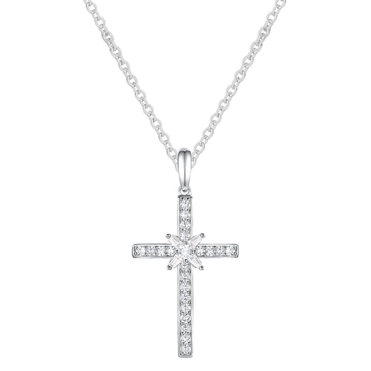 Sterling Silver 1/4 ct tw Diamond Cross Pendant with 18" Chain (I-I2)