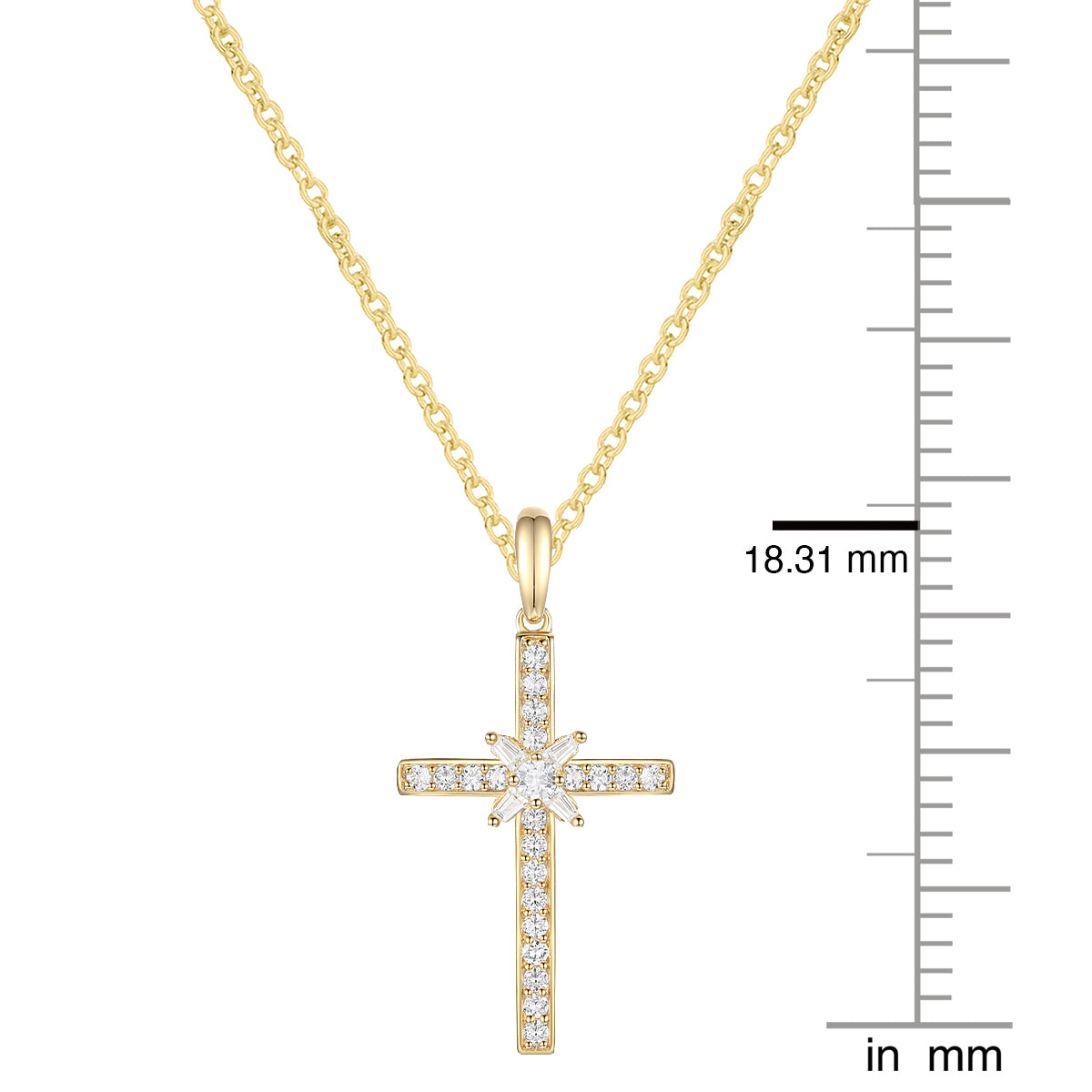 14K Yellow Gold over Sterling Silver 1/4 ct tw Diamond Cross Pendant with 18" Chain (I-I2)