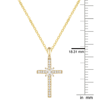 14K Yellow Gold over Sterling Silver 1/4 ct tw Diamond Cross Pendant with 18" Chain (I-I2)