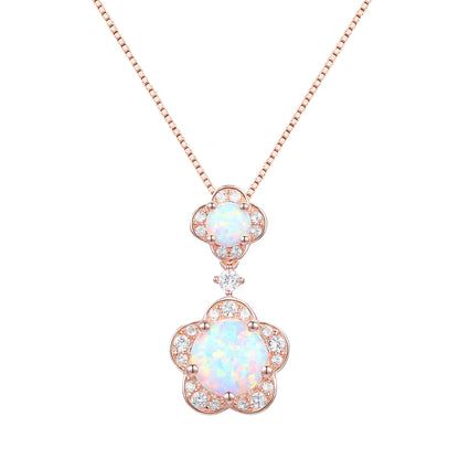 Sterling Silver Genuine Amethyst or Lab Created Opal & White Sapphire Flower Pendant Necklace