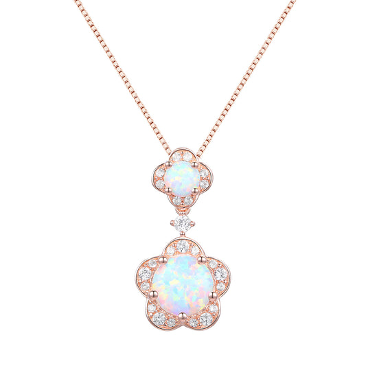 Sterling Silver Genuine Amethyst or Lab Created Opal & White Sapphire Flower Pendant Necklace