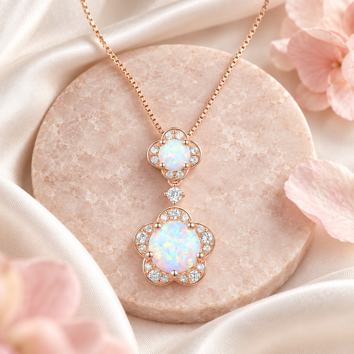 Sterling Silver Genuine Amethyst or Lab Created Opal & White Sapphire Flower Pendant Necklace