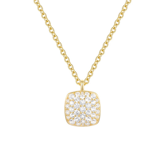 14K Yellow Gold over Sterling Silver 3/8 ct tw Diamond Cushion Shape Pavé Pendant with 18" Chain (I-I2)