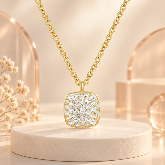 14K Yellow Gold over Sterling Silver 3/8 ct tw Diamond Cushion Shape Pavé Pendant with 18" Chain (I-I2)