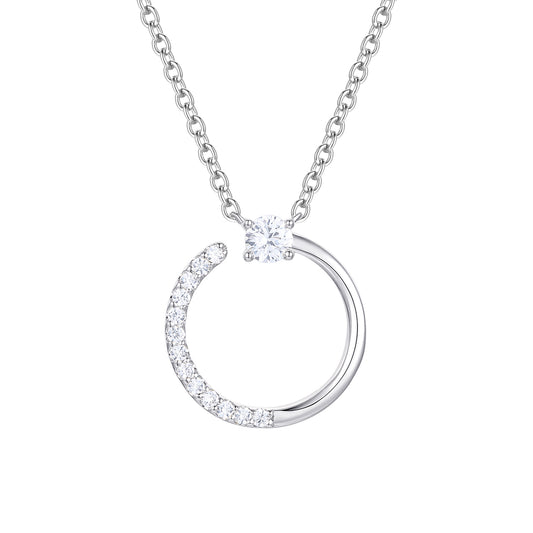 Sterling Silver 1/5 ct tw Diamond Open Circle Pendant with 18" Chain (I-I2)