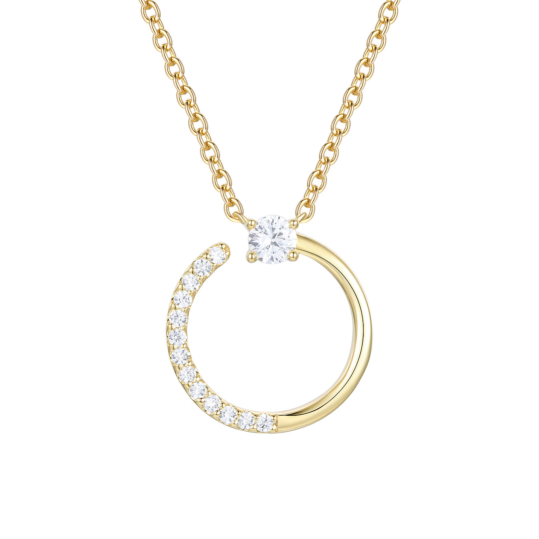 14K Yellow Gold over Sterling Silver 1/5 ct tw Diamond Open Circle Pendant with 18" Chain (I-I2)