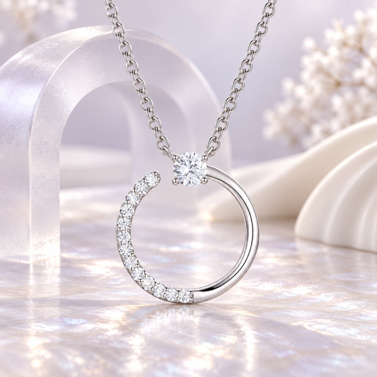 Sterling Silver 1/5 ct tw Diamond Open Circle Pendant with 18" Chain (I-I2)