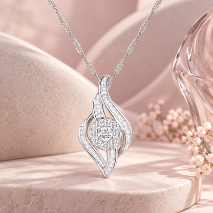 10K White Gold 1/2ct tw Diamond Flower Drop Pendant with 18" Chain (I-I2)