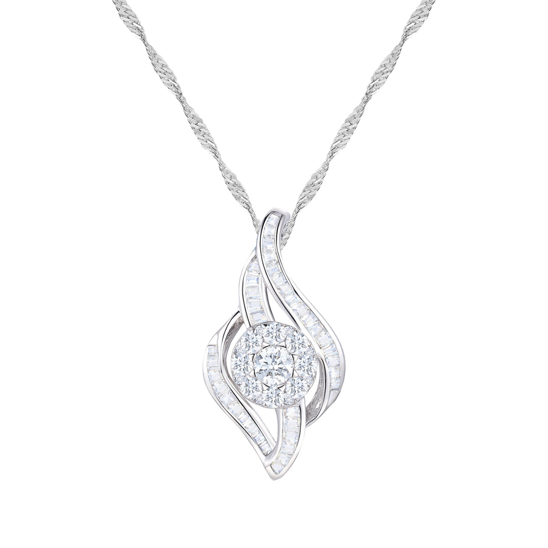 10K White Gold 1/2ct tw Diamond Flower Drop Pendant with 18" Chain (I-I2)