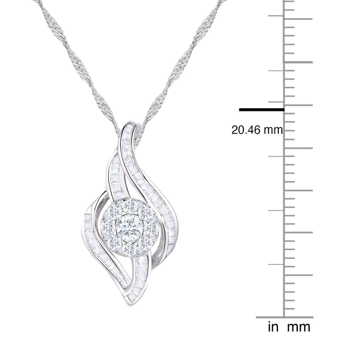 10K White Gold 1/2ct tw Diamond Flower Drop Pendant with 18" Chain (I-I2)