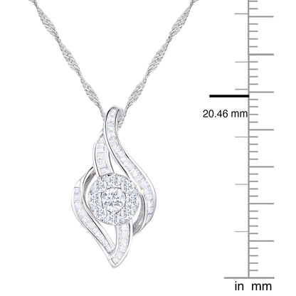 10K White Gold 1/2ct tw Diamond Flower Drop Pendant with 18" Chain (I-I2)