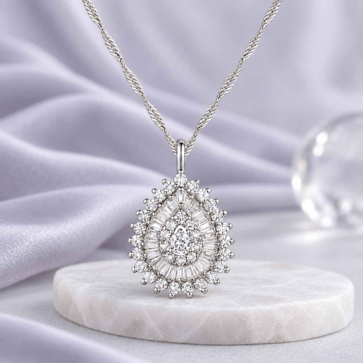 10K White Gold 1/2 ct tw Diamond Pear Shape Pendant with 18" Chain (I-I2)