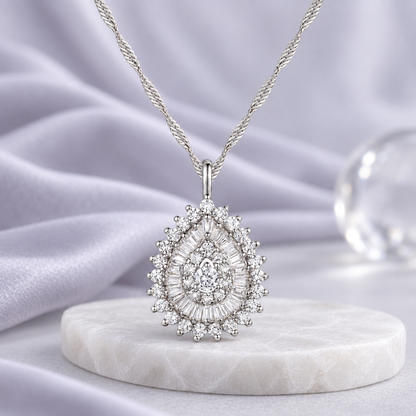 10K White Gold 1/2 ct tw Diamond Pear Shape Pendant with 18" Chain (I-I2)