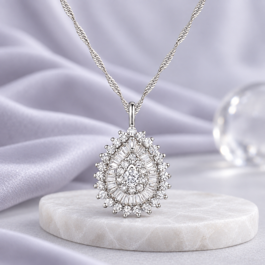 10K White Gold 1/2 ct tw Diamond Pear Shape Pendant with 18" Chain (I-I2)