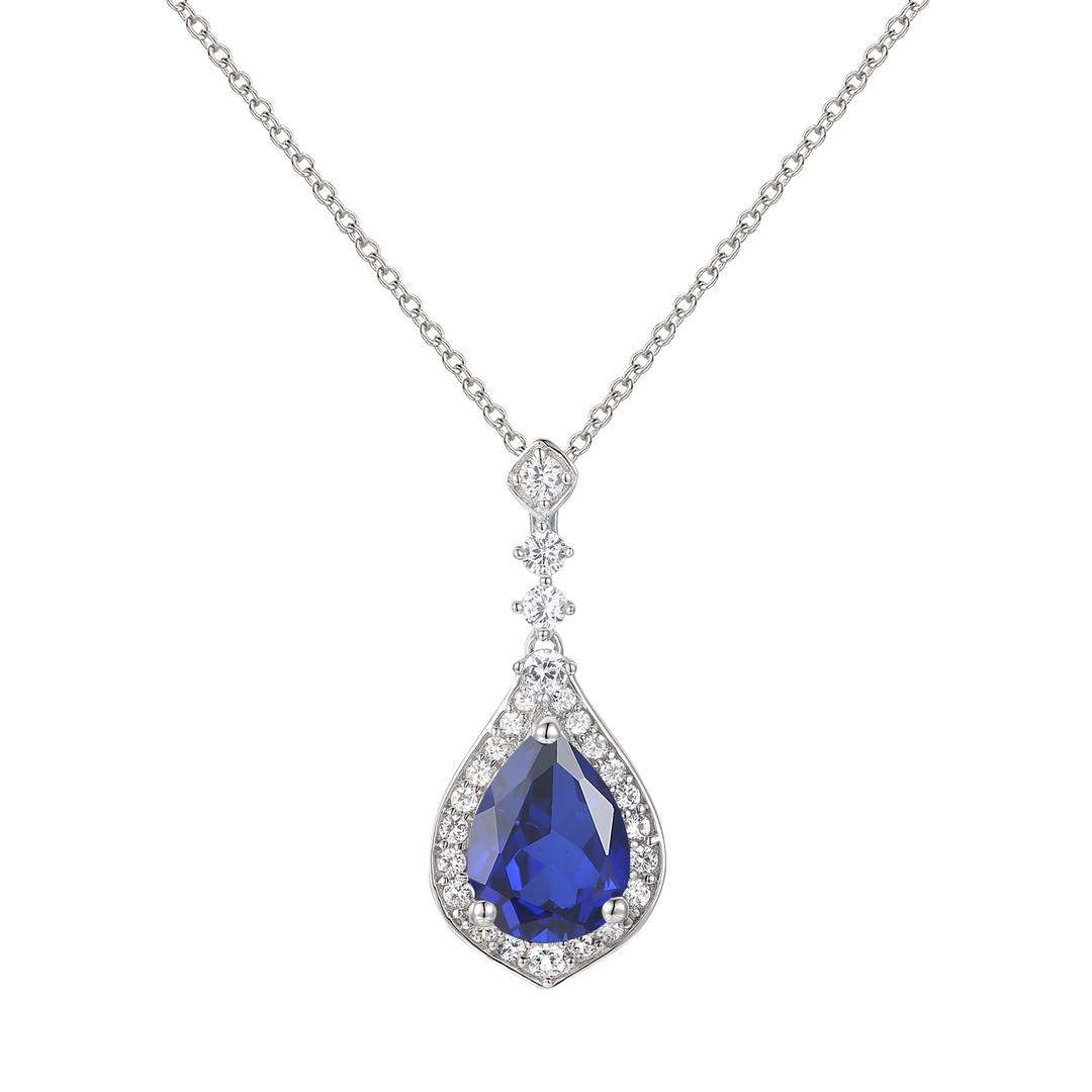 10K Genuine Gemstone & 1/5 ct tw Diamond Pear Drop Pendant with 18" Chain