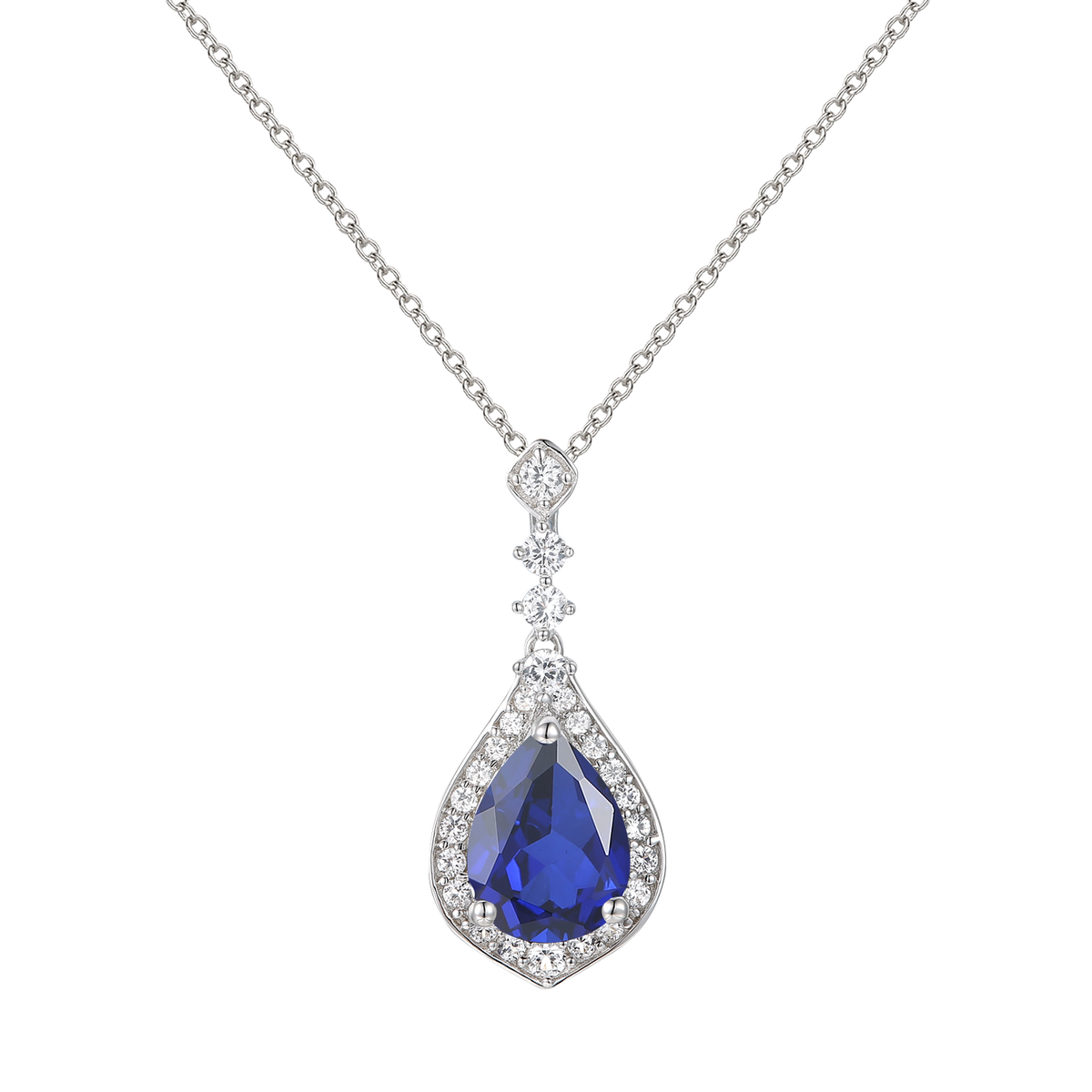 10K Genuine Gemstone & 1/5 ct tw Diamond Pear Drop Pendant with 18" Chain