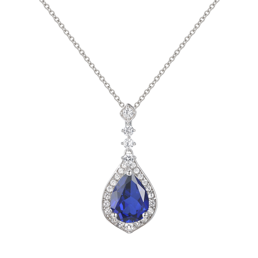 10K Genuine Gemstone & 1/5 ct tw Diamond Pear Drop Pendant with 18" Chain