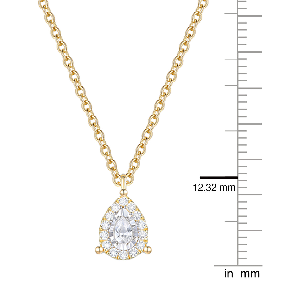 14K Yellow Gold over Sterling Silver 1/4 ct tw Diamond Miracle Plate Pear Shape Pendant with 18" Chain (I-I2)