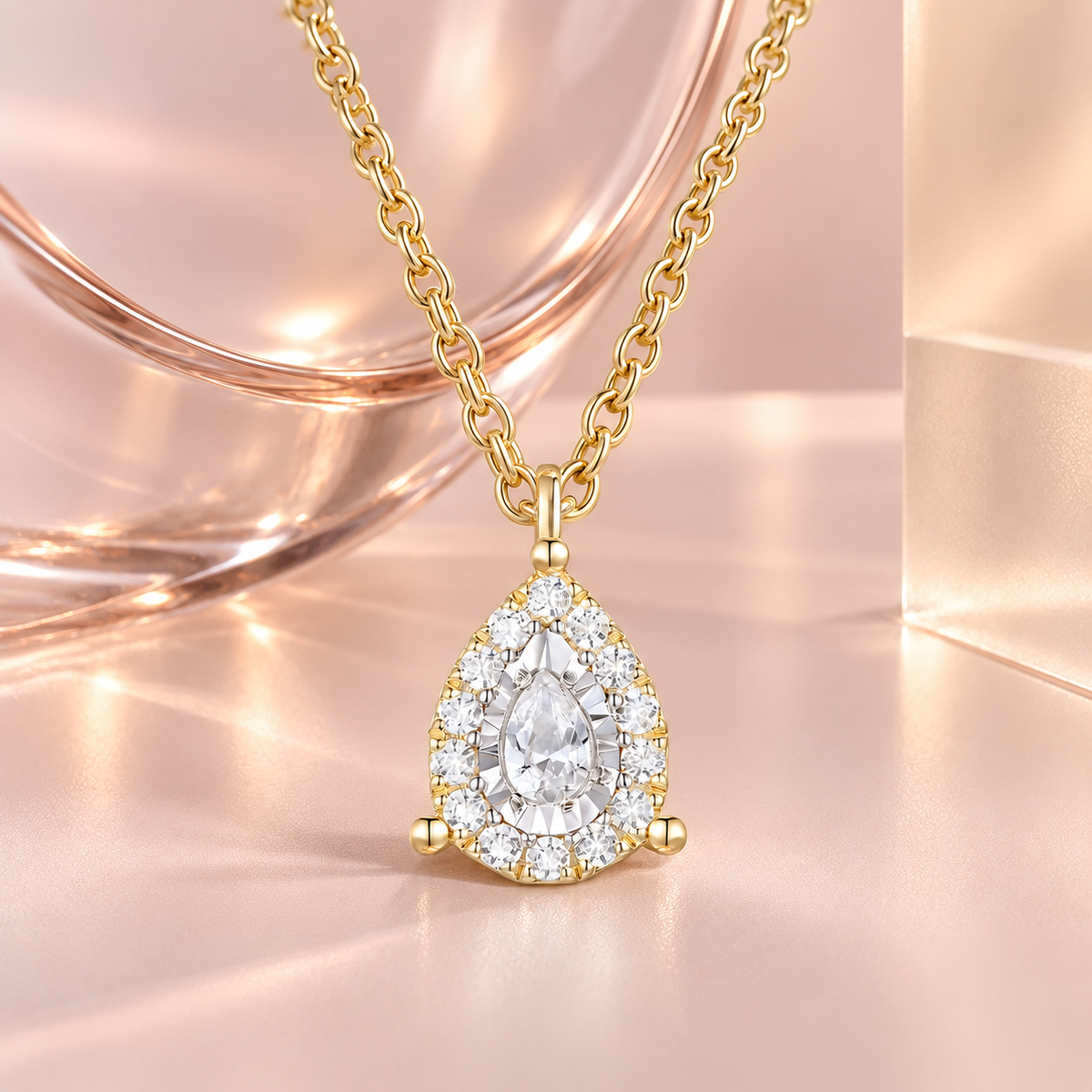 14K Yellow Gold over Sterling Silver 1/4 ct tw Diamond Miracle Plate Pear Shape Pendant with 18" Chain (I-I2)