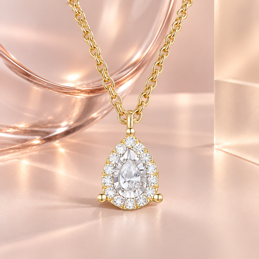 14K Yellow Gold over Sterling Silver 1/4 ct tw Diamond Miracle Plate Pear Shape Pendant with 18" Chain (I-I2)