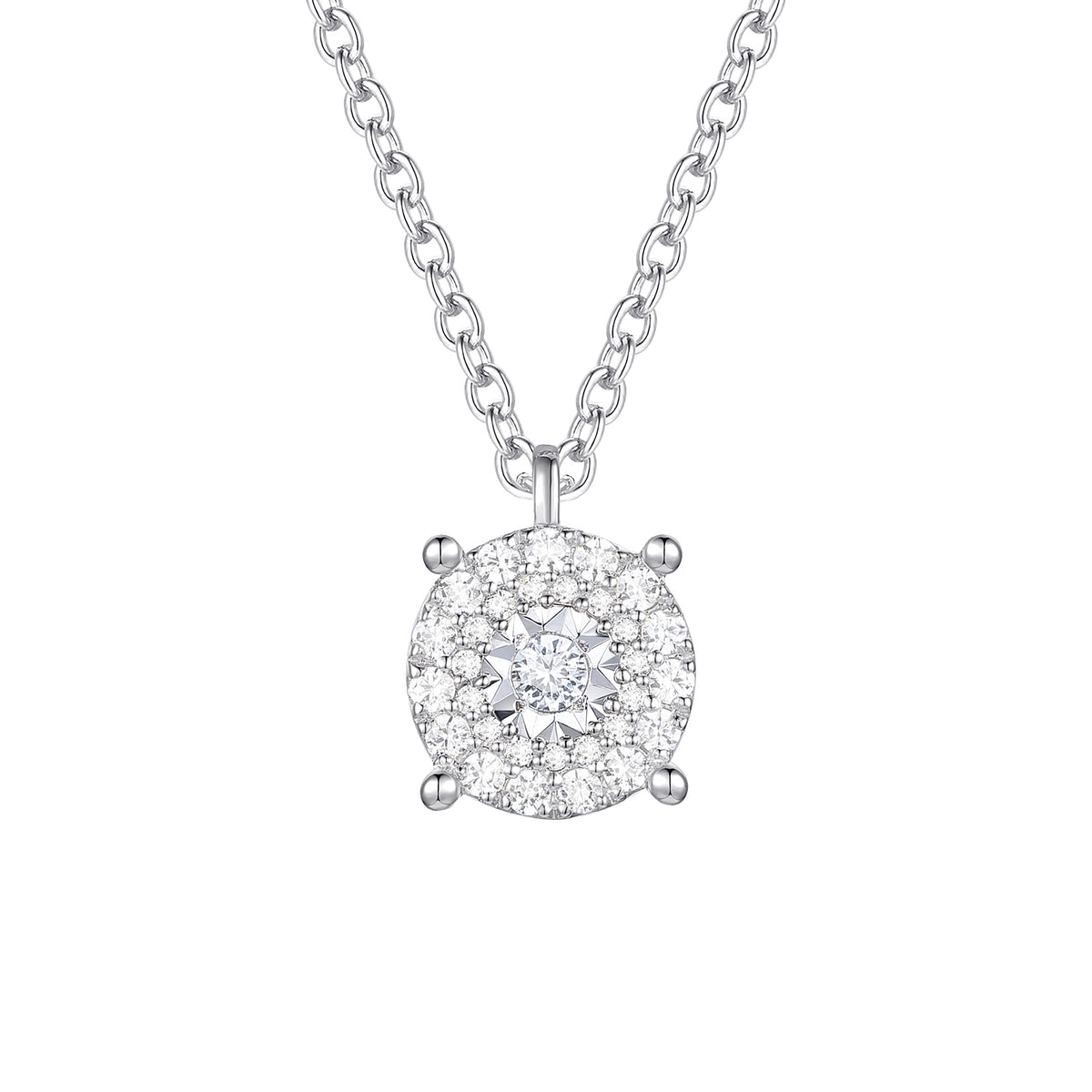 Sterling Silver 1/4 ct tw Diamond Miracle Plate Round Shape Pendant with 18" Chain (I-I2)