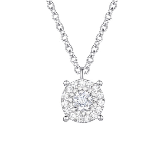 Sterling Silver 1/4 ct tw Diamond Miracle Plate Round Shape Pendant with 18" Chain (I-I2)
