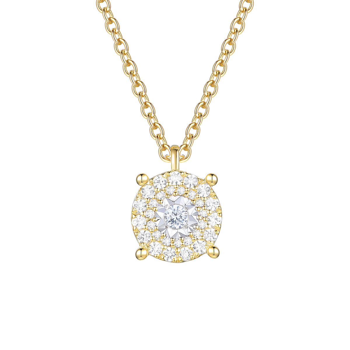 14K Yellow Gold over Sterling Silver 1/4 ct tw Diamond Miracle Plate Round Shape Pendant with 18" Chain (I-I2)