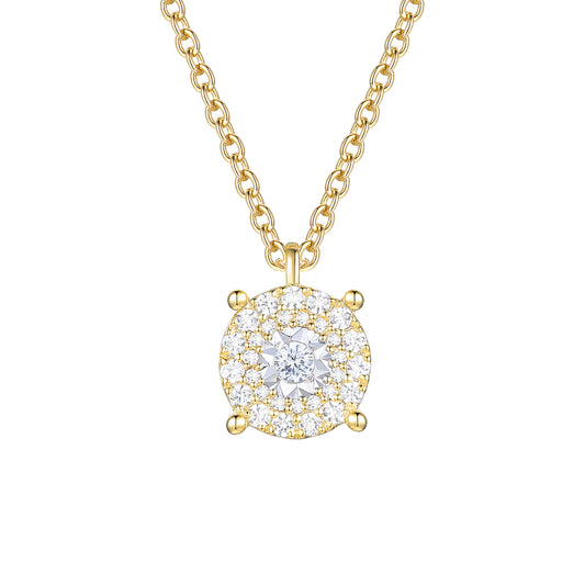 14K Yellow Gold over Sterling Silver 1/4 ct tw Diamond Miracle Plate Round Shape Pendant with 18" Chain (I-I2)