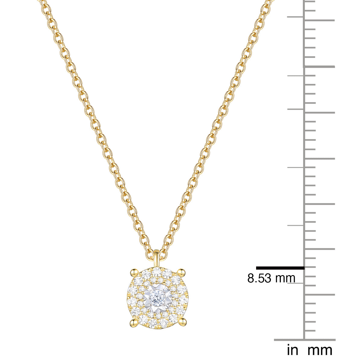 14K Yellow Gold over Sterling Silver 1/4 ct tw Diamond Miracle Plate Round Shape Pendant with 18" Chain (I-I2)