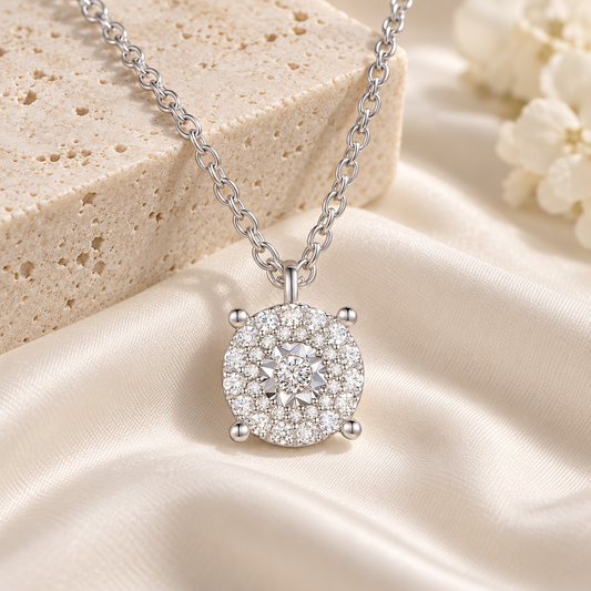 Sterling Silver 1/4 ct tw Diamond Miracle Plate Round Shape Pendant with 18" Chain (I-I2)