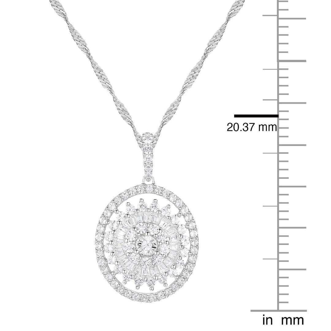 10K White Gold 1/2 ct tw Round and Baguette Diamond Oval Halo Pendant with 18" Chain (I-I2)