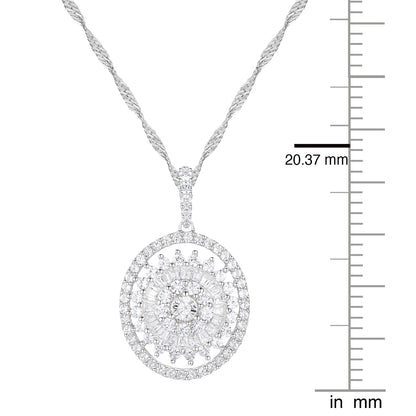 10K White Gold 1/2 ct tw Round and Baguette Diamond Oval Halo Pendant with 18" Chain (I-I2)