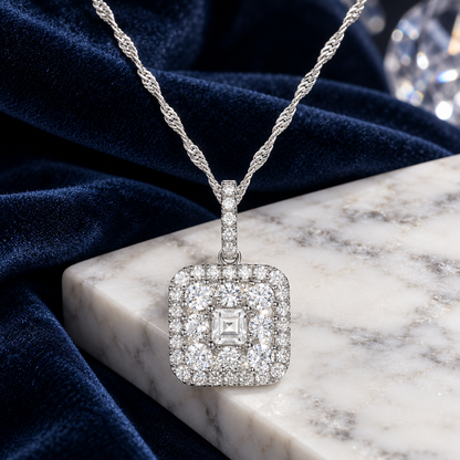 10K White Gold 1/2 ct tw Diamond Multi Diamond Square Shape Pendant with 18" Chain (I-I2)