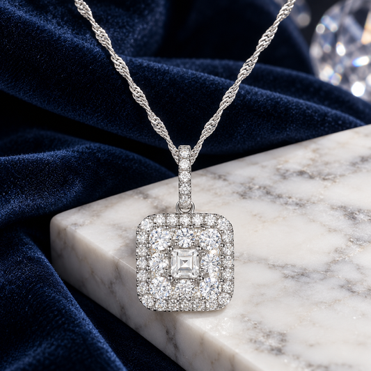 10K White Gold 1/2 ct tw Diamond Multi Diamond Square Shape Pendant with 18" Chain (I-I2)