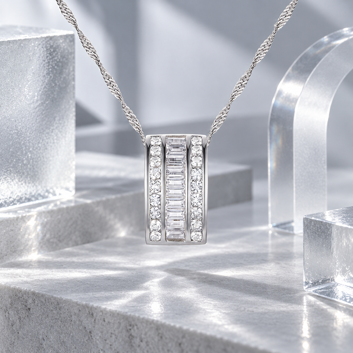 10K White Gold 1/3 ct tw Diamond Channel Set Pendant with 18" Chain (I-I2)