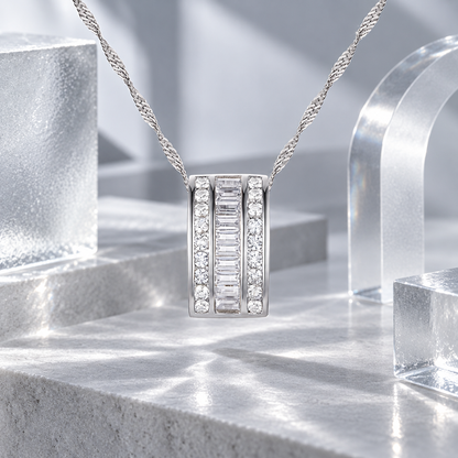 10K White Gold 1/3 ct tw Diamond Channel Set Pendant with 18" Chain (I-I2)