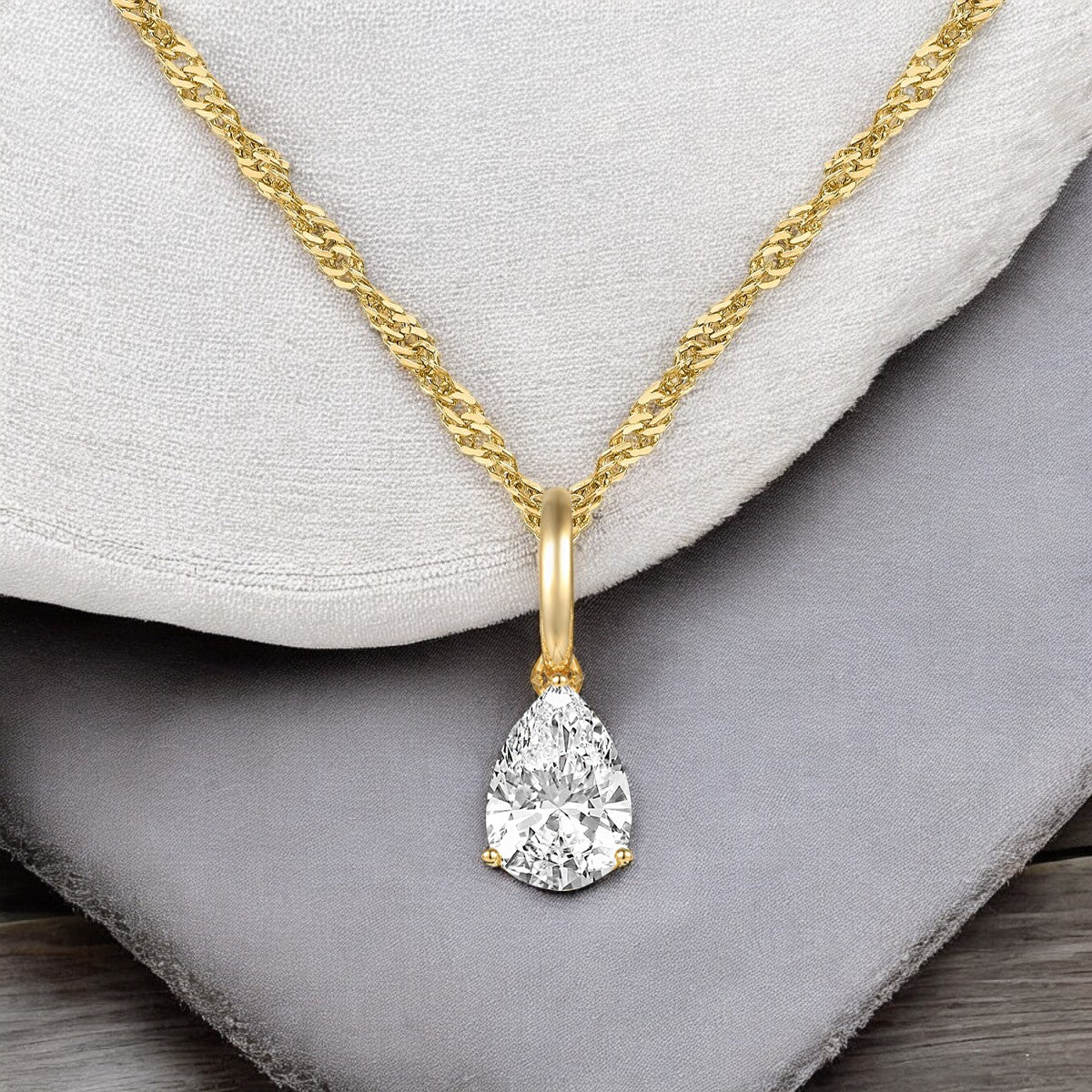 14K Lab Grown Pear Solitaire Pendant F-G VS1-VS2
