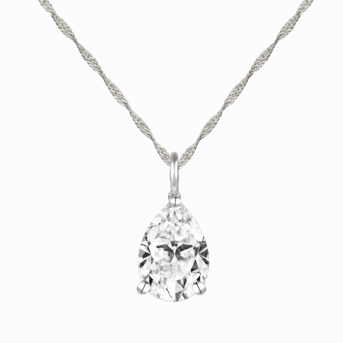 14K Lab Grown Pear Solitaire Pendant F-G VS1-VS2
