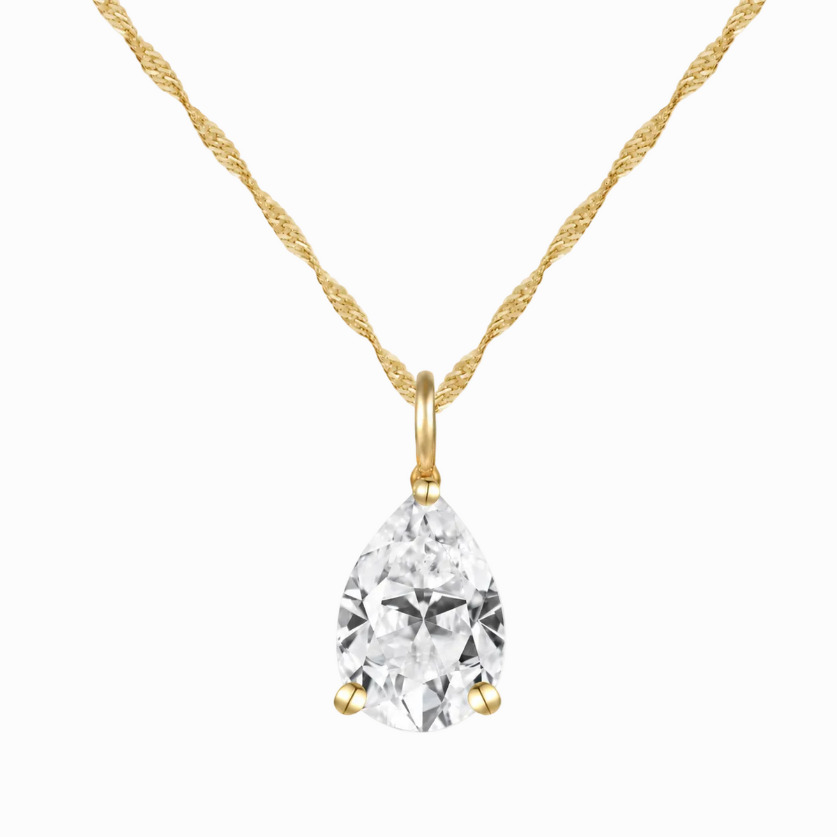 14K Lab Grown Pear Solitaire Pendant F-G VS1-VS2