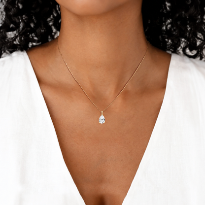 14K Lab Grown Pear Solitaire Pendant F-G VS1-VS2