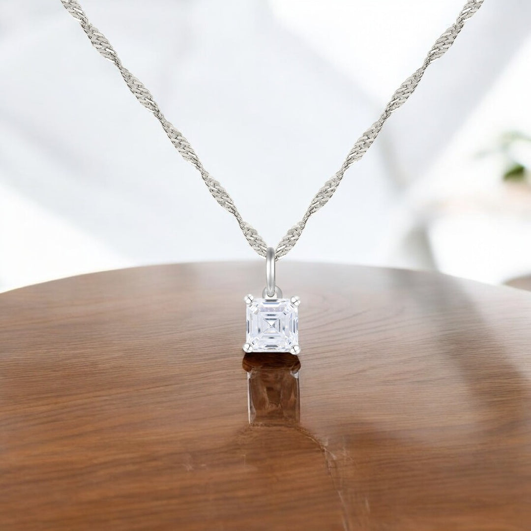 14K Lab Grown Asscher Solitaire Pendant F-G VS1-VS2