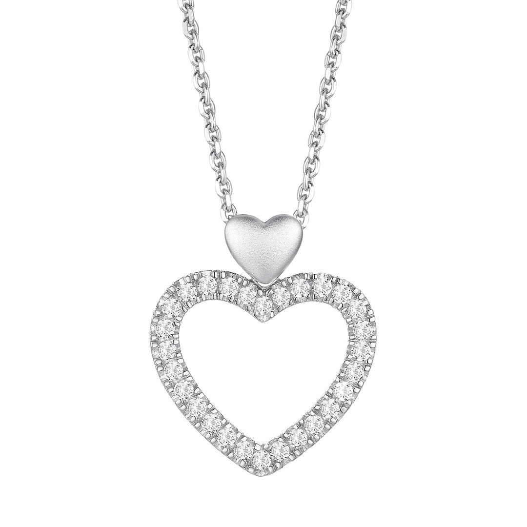 Sterling silver Open Heart Diamond Pendant Necklace 1/5 CTTW F-G / VS1-VS2