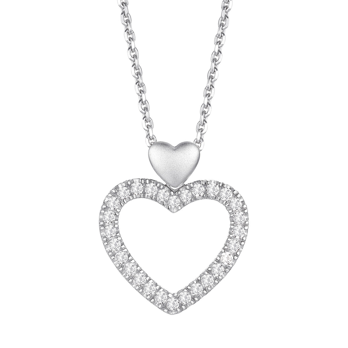 Sterling Silver Open Heart Lab Grown Diamond Necklace 1/5 CTTW F-G / VS1 - VS2