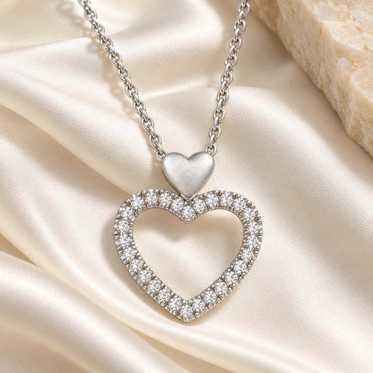 Sterling Silver Open Heart Lab Grown Diamond Necklace 1/5 CTTW F-G / VS1 - VS2