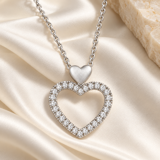 Sterling Silver Open Heart Lab Grown Diamond Necklace 1/5 CTTW F-G / VS1 - VS2