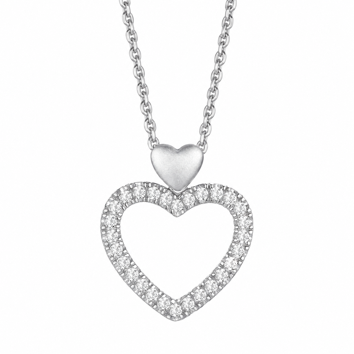 Sterling Silver Open Heart Lab Grown Diamond Necklace 1/5 CTTW F-G / VS1 - VS2