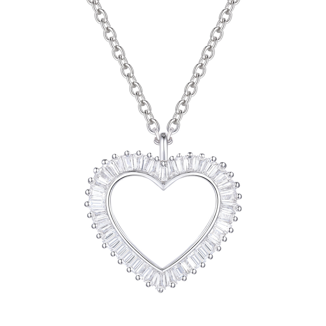 Open Heart Baguette Cut White Natural Diamond Necklace In Sterling Silver and Yellow Gold Plated 1/3 CTTW  I - I2