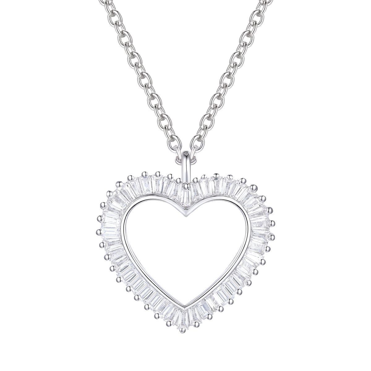 Open Heart Baguette Cut White Natural Diamond Necklace In Sterling Silver and Yellow Gold Plated 1/3 CTTW  I - I2